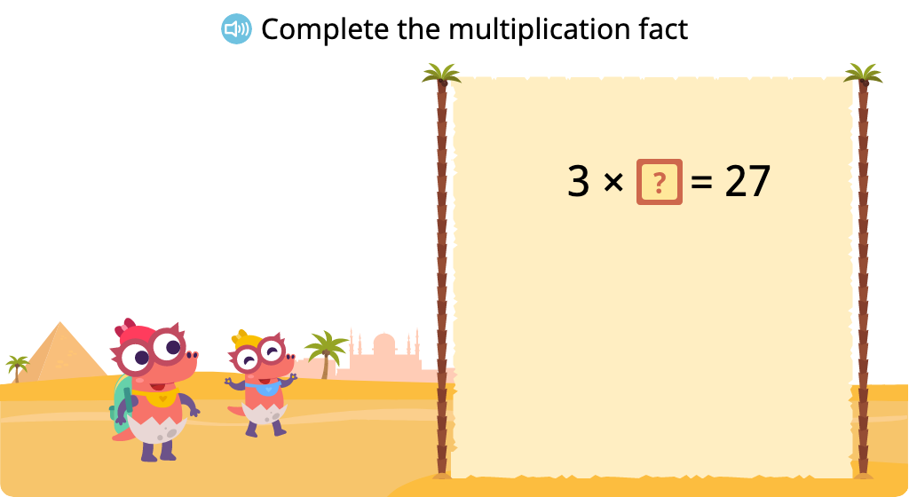 Solve for an unknown represented by a letter in multiplication equations