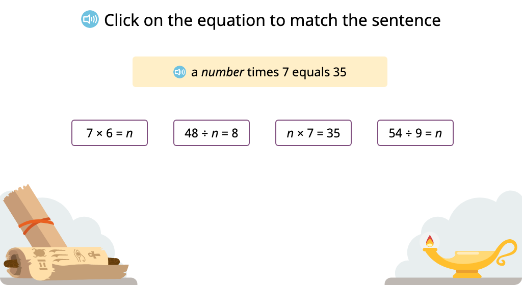 Match an equation containing an unknown to a statement