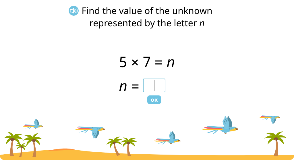 Solve for an unknown represented by a letter in multiplication and division equations