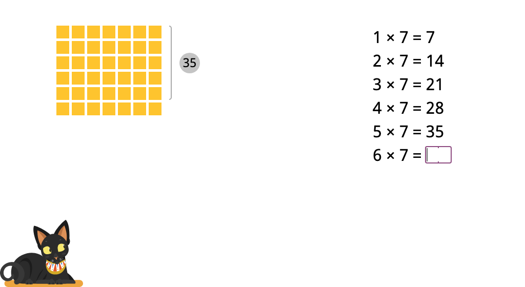 Determine products of 7 in a times table with and without an array model