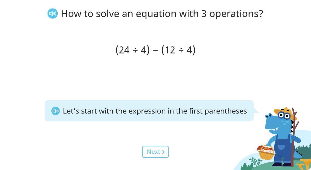 Solve three-operation expressions with parentheses