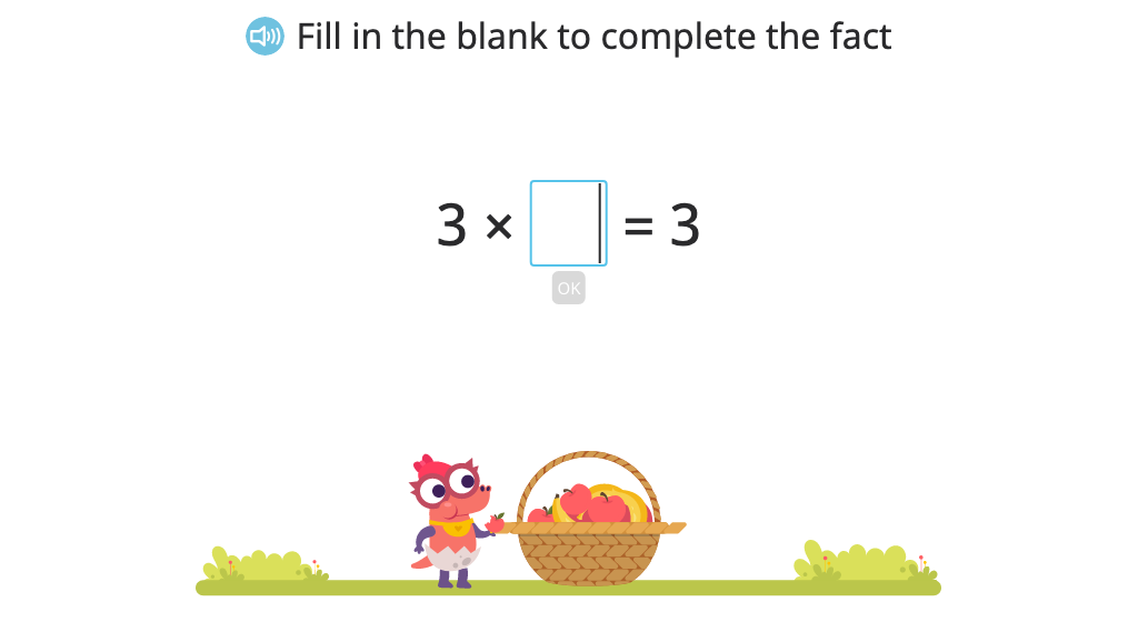 Solve for an unknown (represented by a letter) in multiplication and division problems that include 1