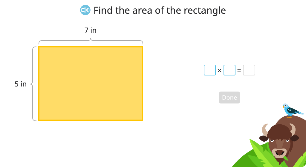 Determine the area of a rectangle by multiplying the lengths of the sides (Level 2)