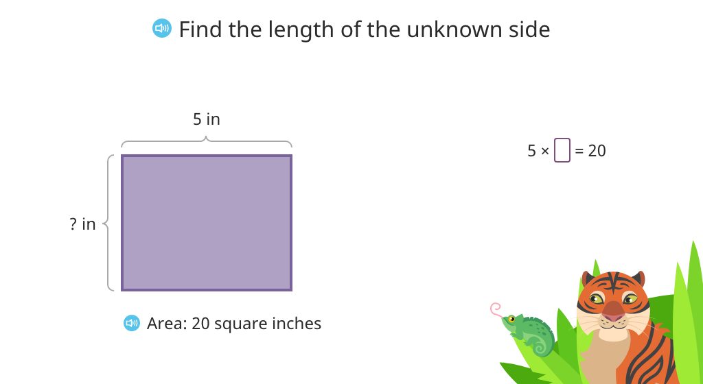 Determine the length of a side based on the area of a rectangle