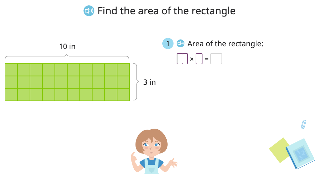 Subtract to find the area of a covered part of a rectangle