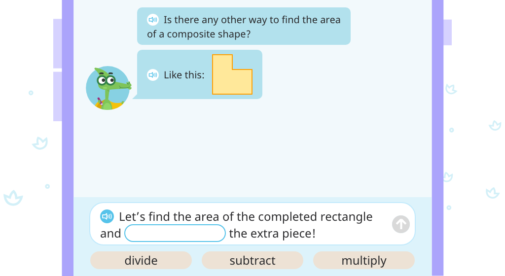 Determine area of a composite shape by completing the rectangle and subtracting the area of the missing piece (Part 1)