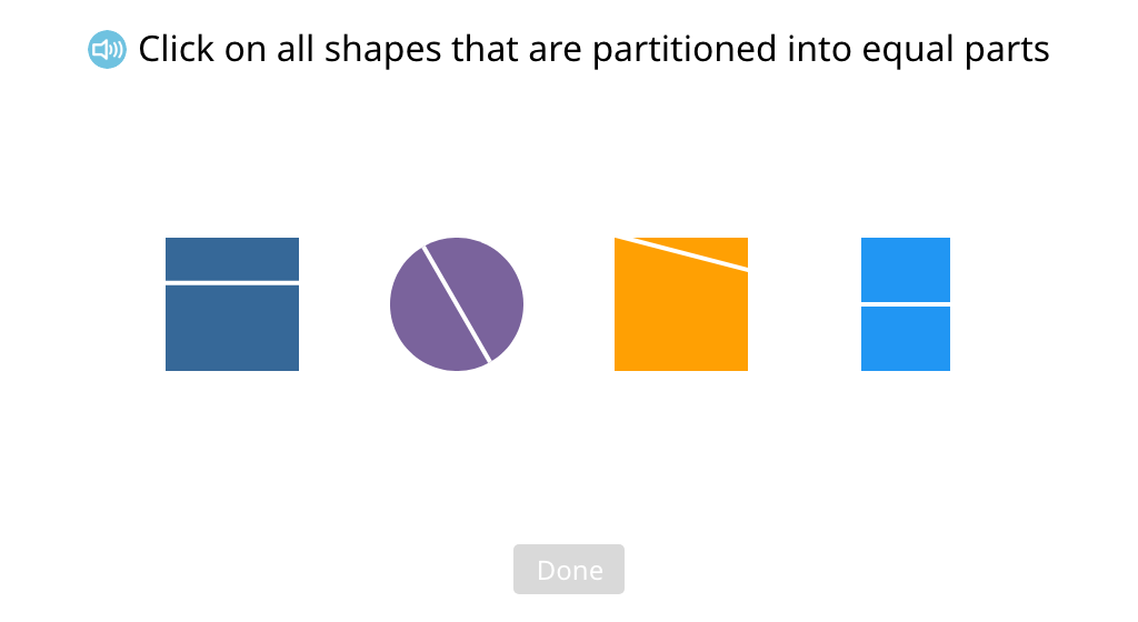 Identify shapes that are partitioned into equal parts