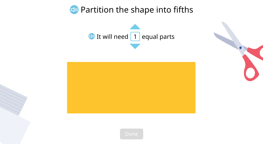 Determine the number of equal parts needed to partition a shape into a given denominator