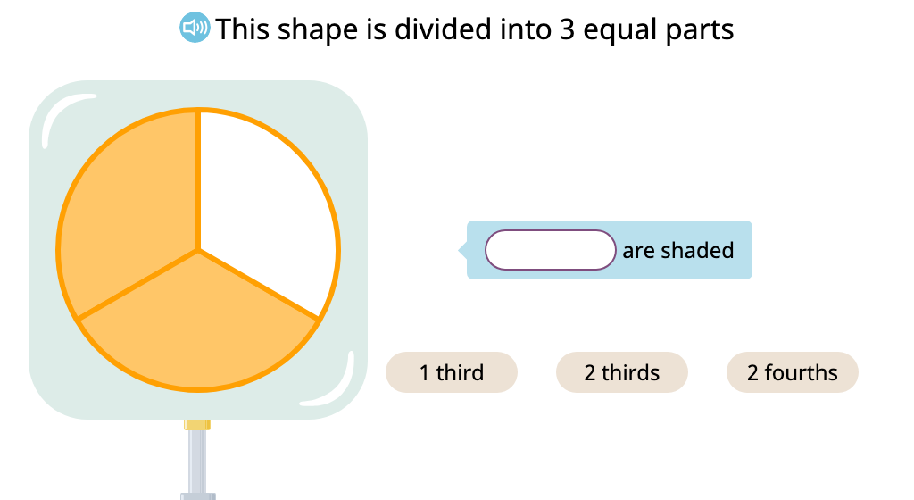 Label the shaded part of a figure with a fraction written in standard form