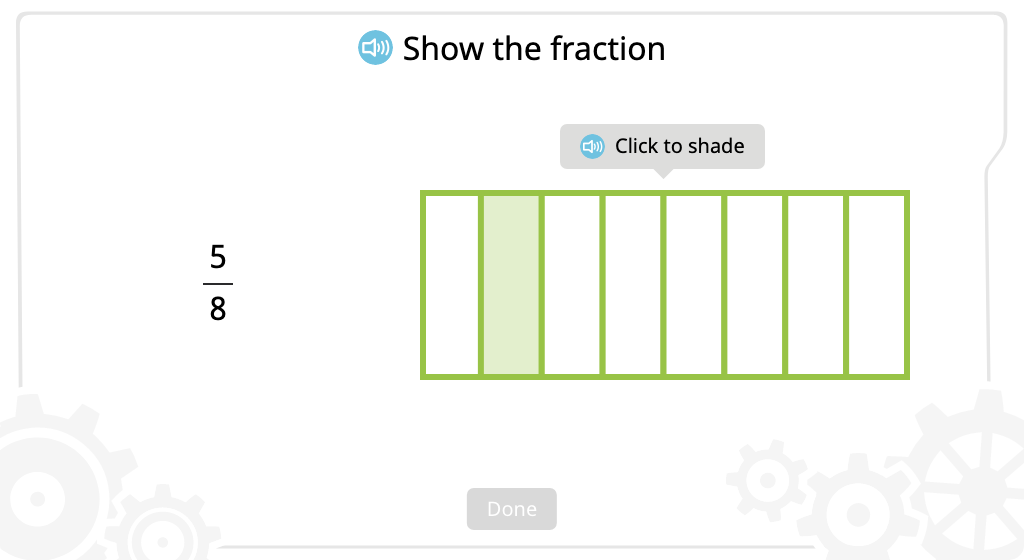 Shade parts of a figure to represent a given fraction