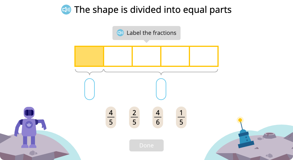 Label shaded and unshaded parts of a figure (Level 2)