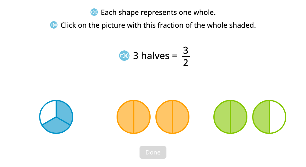 Identify a set of figures whose shading represents an improper fraction