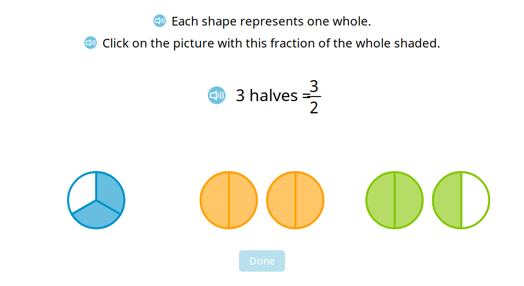 Identify a set of figures whose shading represents an improper fraction