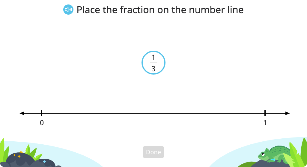 Place a given fraction on a number line visually (without hashmarks)