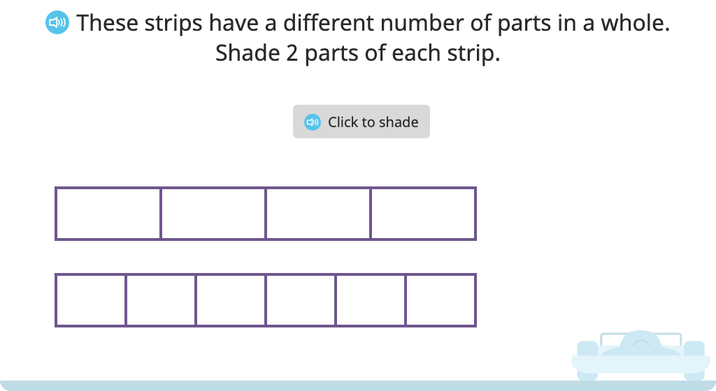 Shade and compare fractions with the same numerator based
