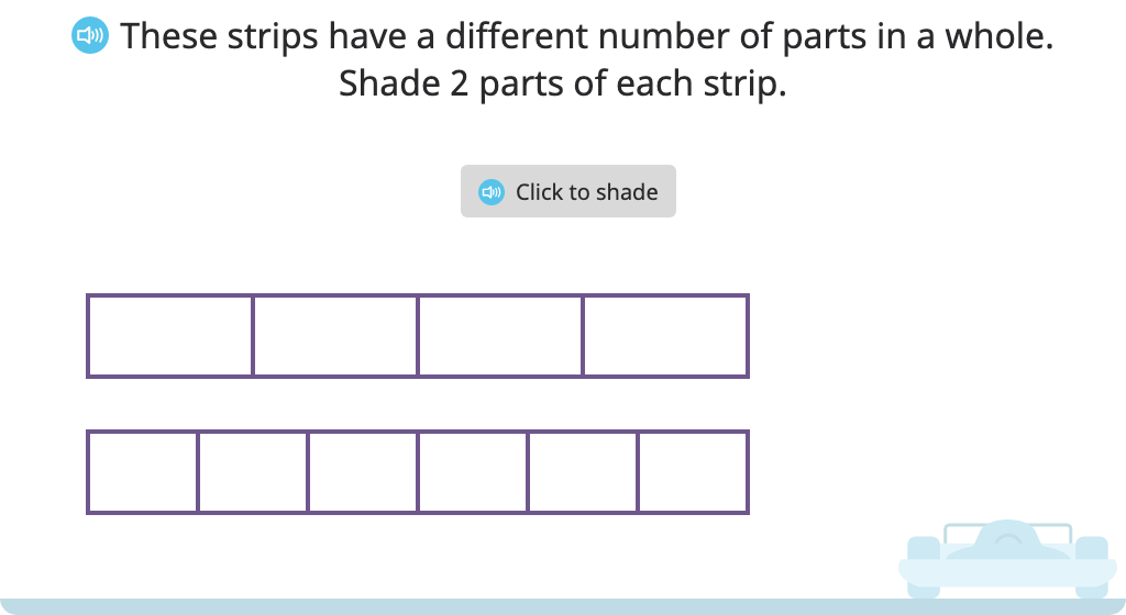 Shade and compare fractions with the same numerator based on a model