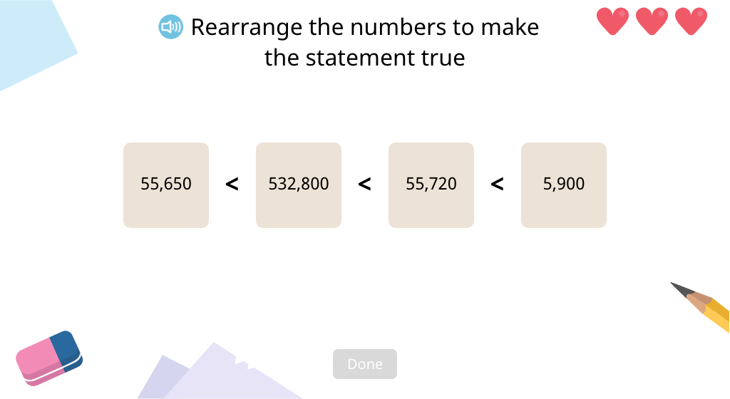 Order numbers in ascending and descending order using < and > (Part 3)