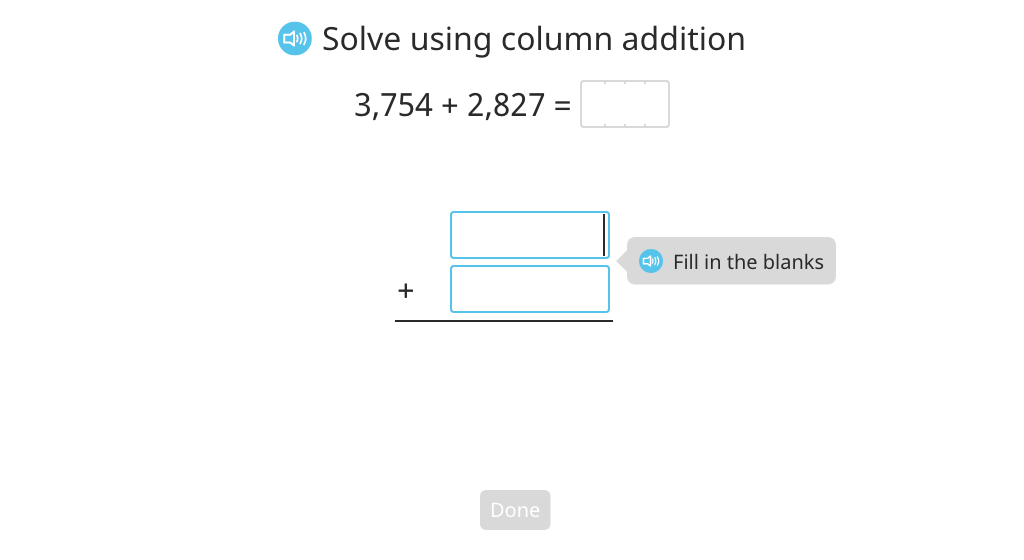 Add multi-digit numbers with regrouping in multiple places using column addition