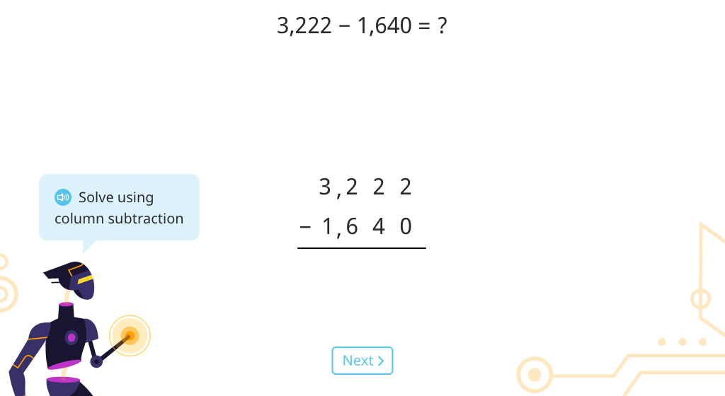 Solve 4-digit column subtraction with regrouping (Level 2)