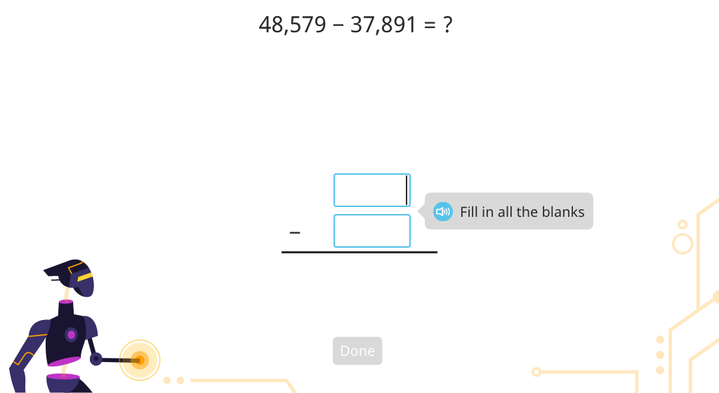 Solve 5-digit column subtraction with regrouping