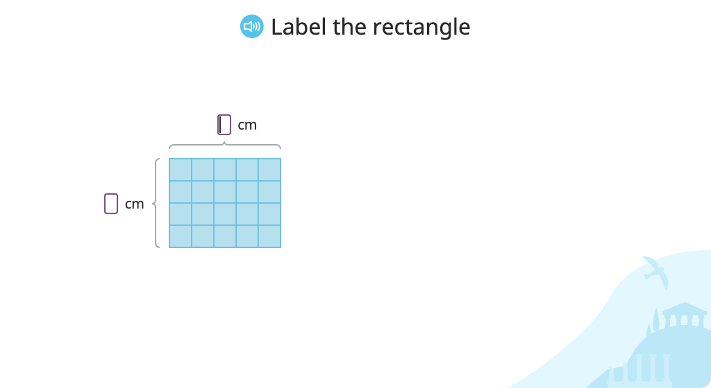 Determine the area of a rectangle by multiplying the lengths of its sides