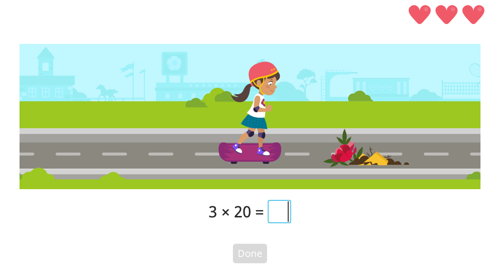 Solve multiplication equations with a 1-digit factor and a round 2- or 3-digit factor