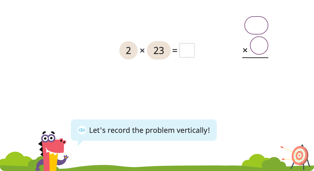 Solve a multiplication equation using partial products with and without a disk model