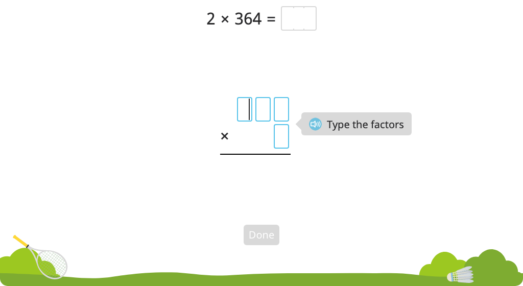 Solve a multiplication equation with regrouping using the standard algorithm (Level 3)