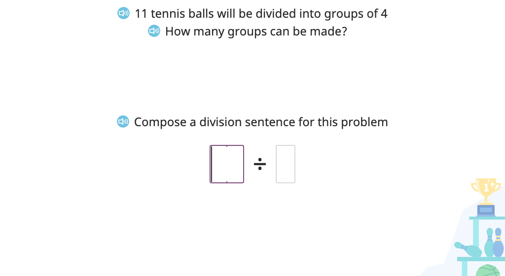 Solve a division problem (number of groups) with a remainder based on a model