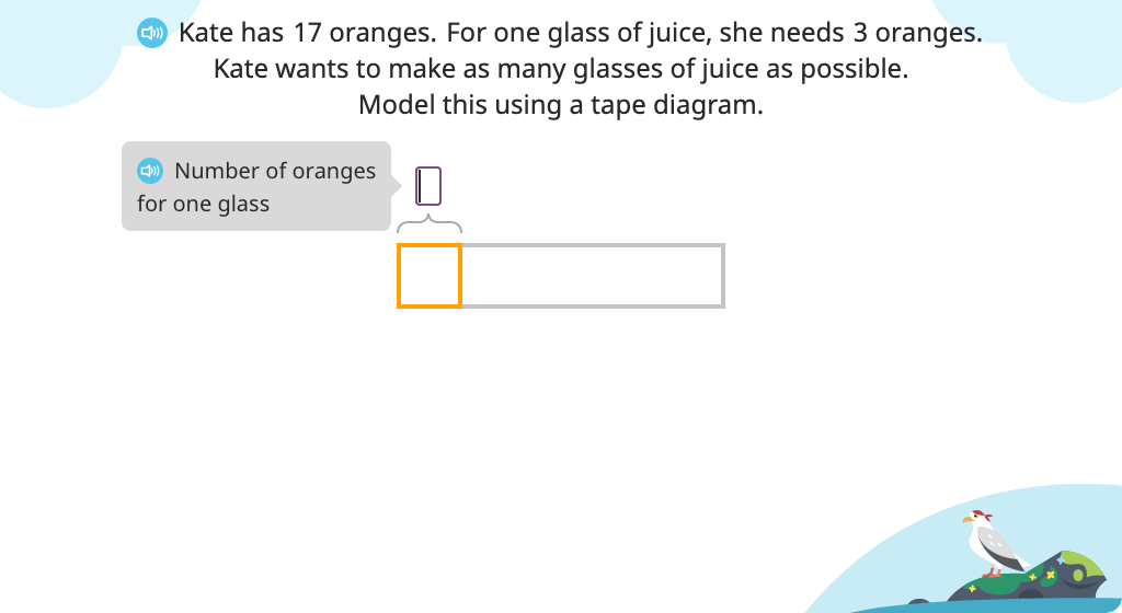 Solve a division word problem (number of groups) with a remainder using a tape diagram and an equation