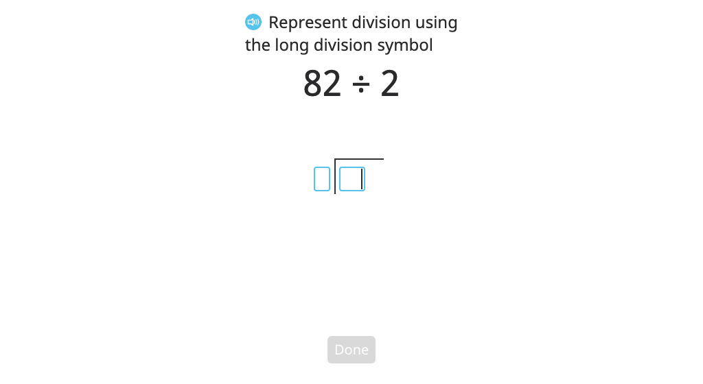 Model and solve a division problem that involves regrouping using long division (two-digit quotient) (Level 2)