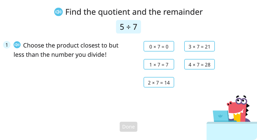 Solve division problems with a quotient of zero (with a remainder) (Level 1)