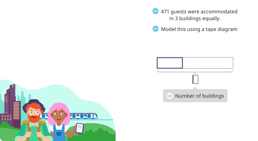 Solve division word problems using long division and a tape diagram (with regrouping)