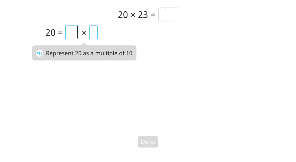 Multiply by splitting a round number into a multiple of 10 and regrouping factors based on a disk model (multiply by 10 last)