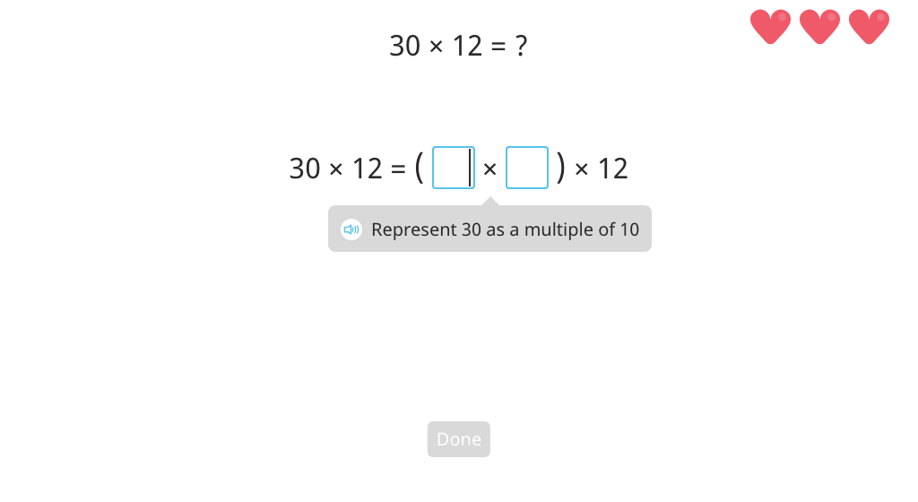 Multiply by splitting a round number into a multiple of 10 and regrouping factors (Level 2)