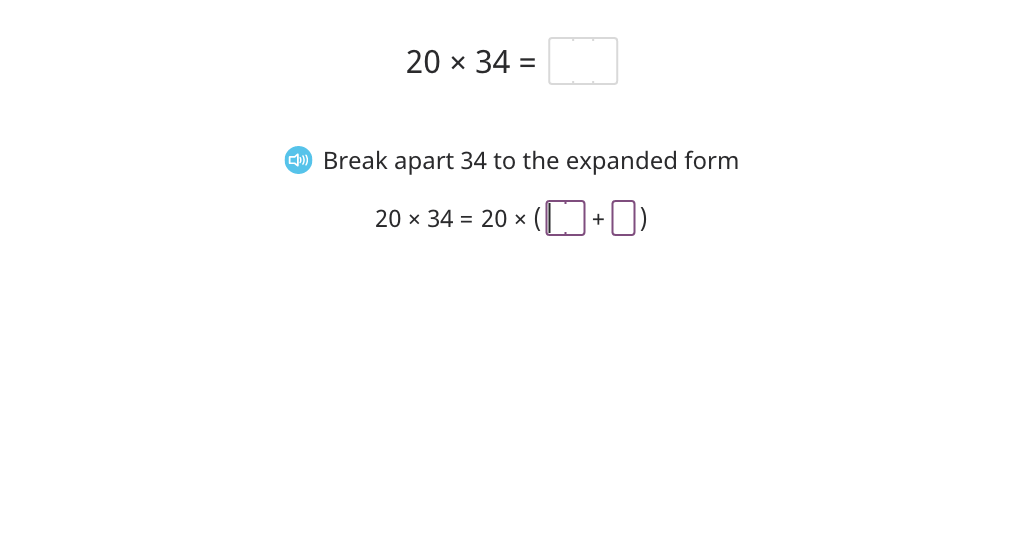 Multiply using partial products and the standard algorithm (one round number)