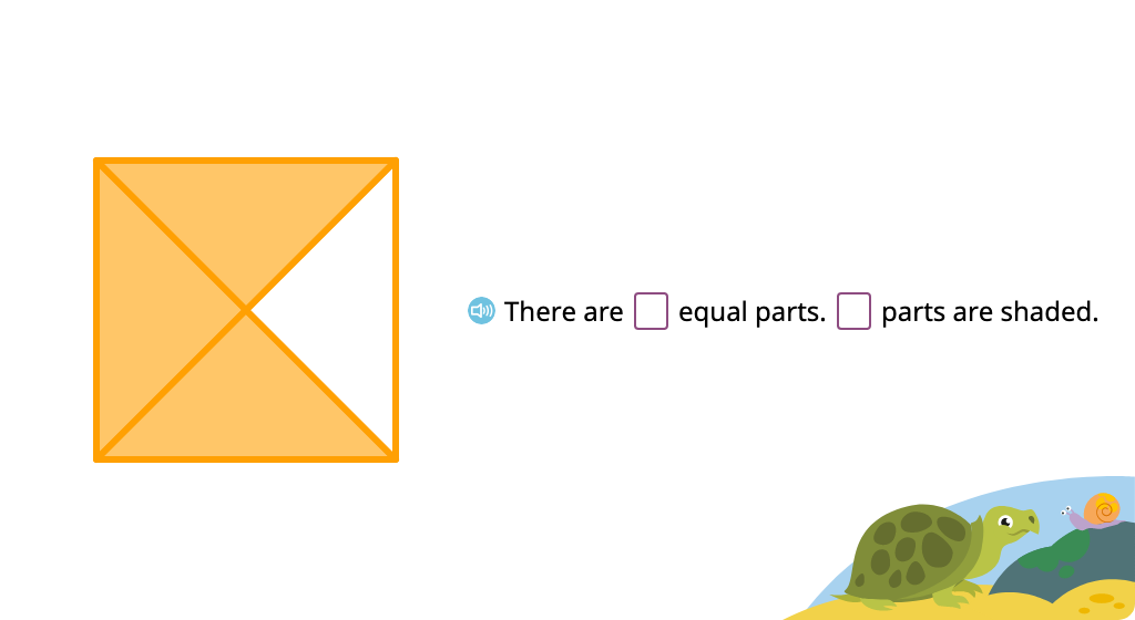 Label a shaded figure using fraction notation and shade a given fraction of a figure