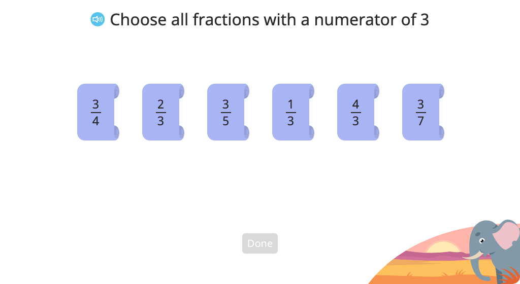 Identify fractions with a given numerator or denominator