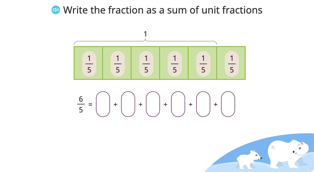 Record repeated addition of fractions as multiplication (fractions greater than 1)