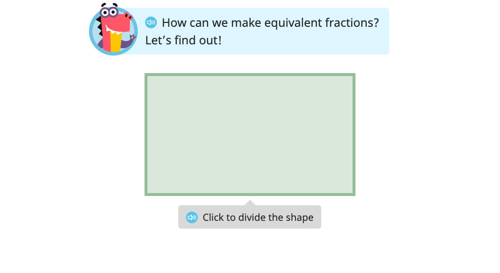 Divide a model in two different ways to show and label equivalent fractions