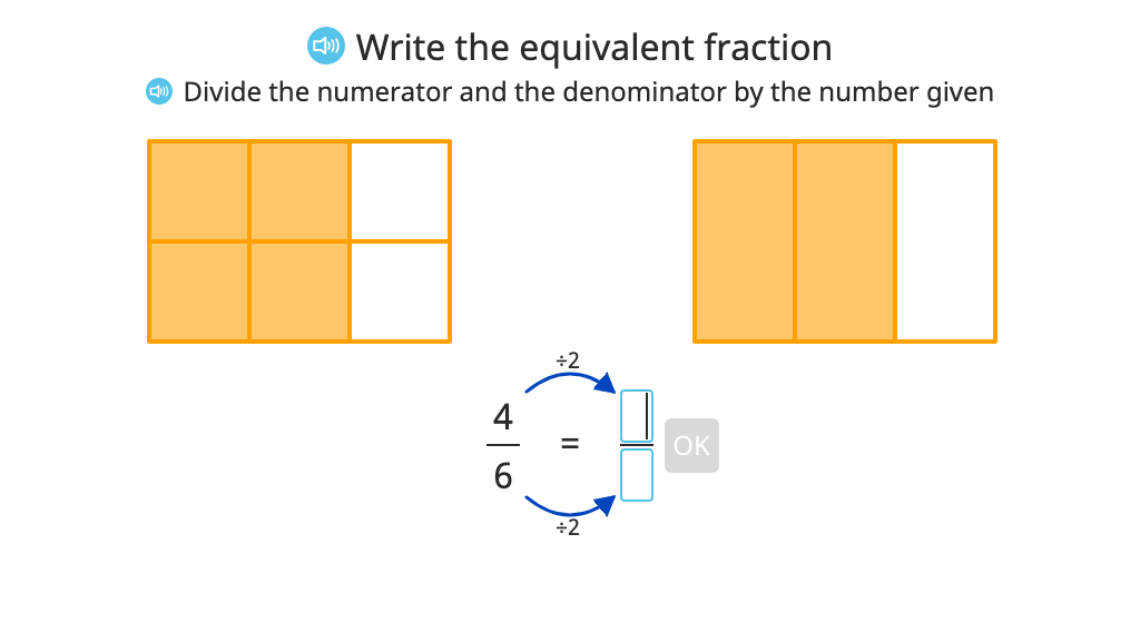 Divide to find equivalent fractions with and without a model