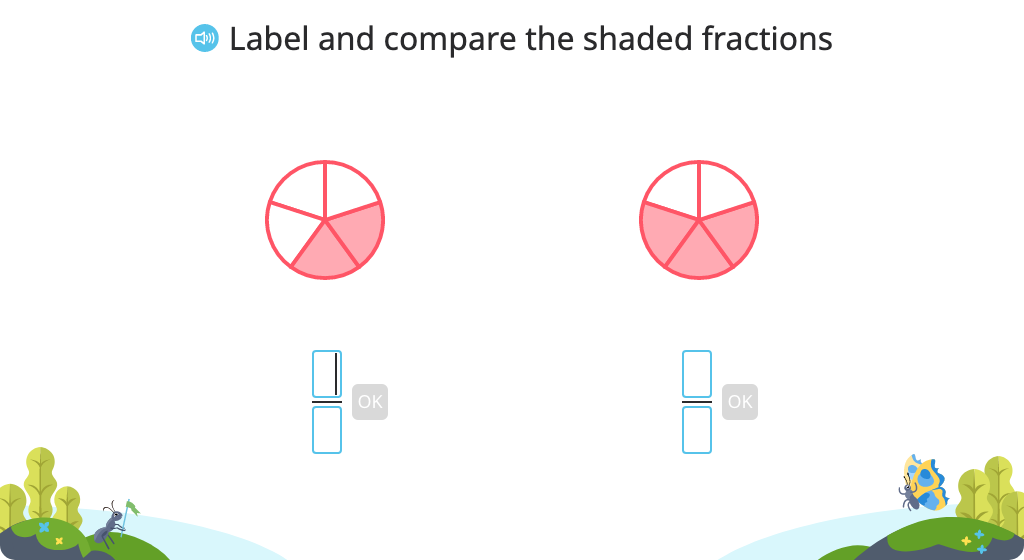 Label and compare fractions with like denominators or like numerators based on a model