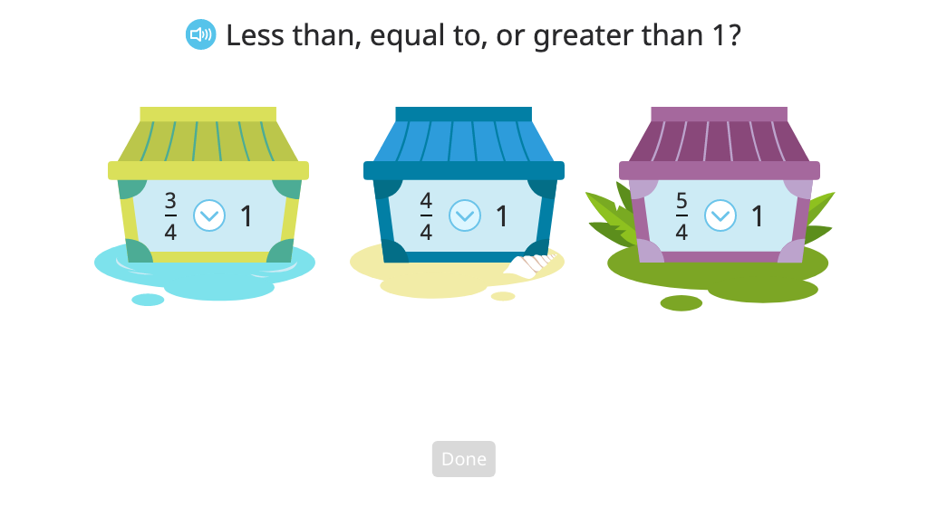 Compare fractions by comparing each one to 1