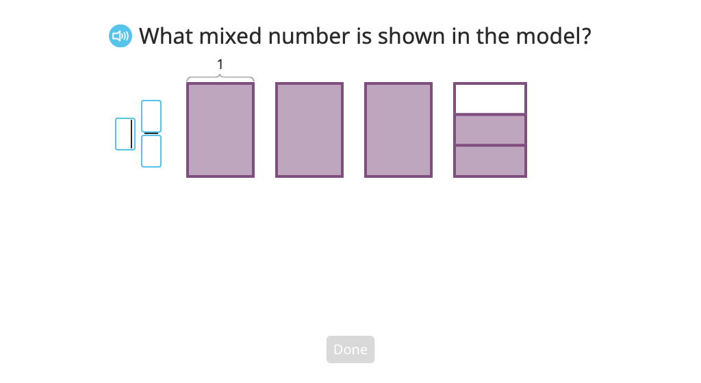 Rename a mixed number as a fraction greater than 1 based on a model