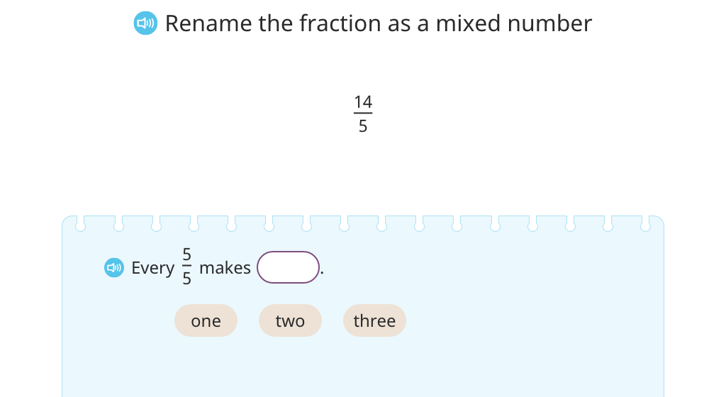 Rename a fraction greater than 1 as a mixed number