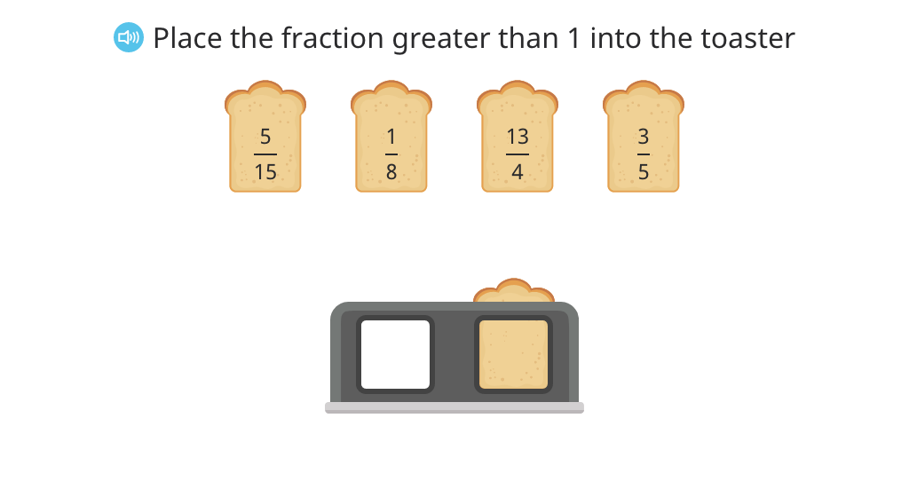 Identify a fraction greater than 1 and rename it as a mixed number