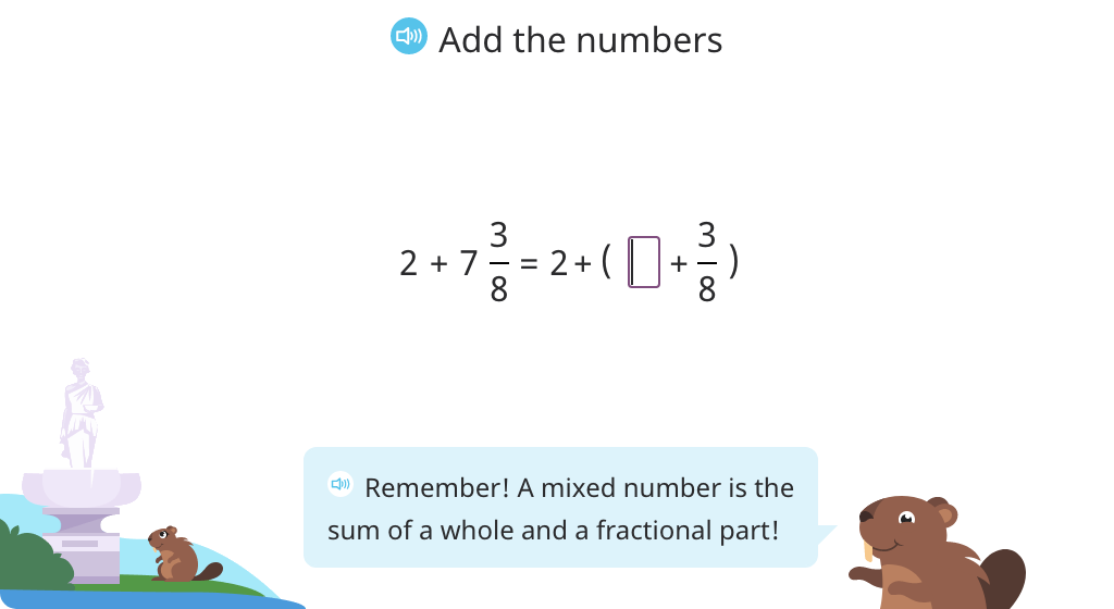 Add a whole number to a mixed number