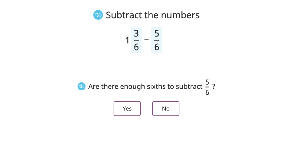 Subtract a fraction from a mixed number with the same denominator by converting to an improper fraction (Level 1)