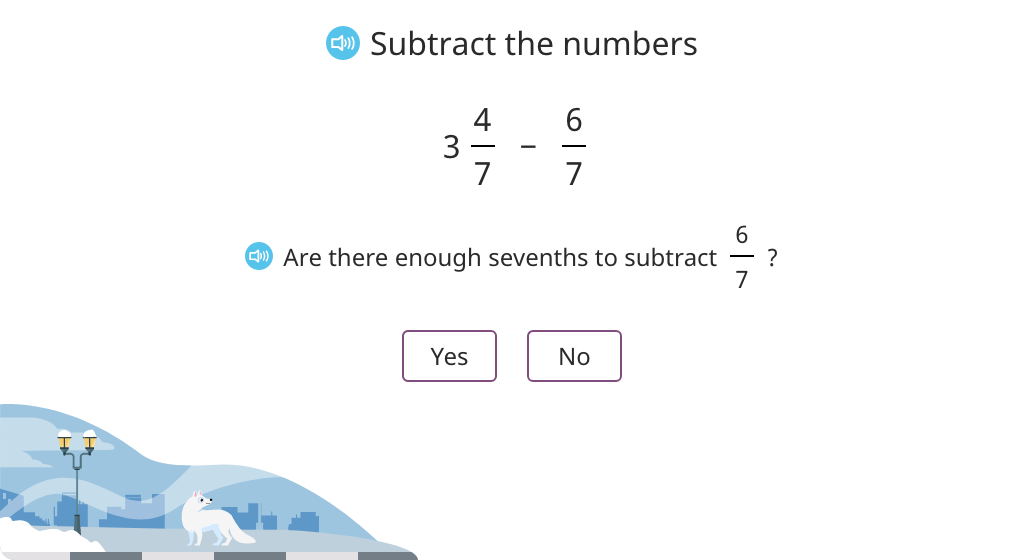 Subtract a fraction from a mixed number with the same denominator by converting to an improper fraction (Level 2)