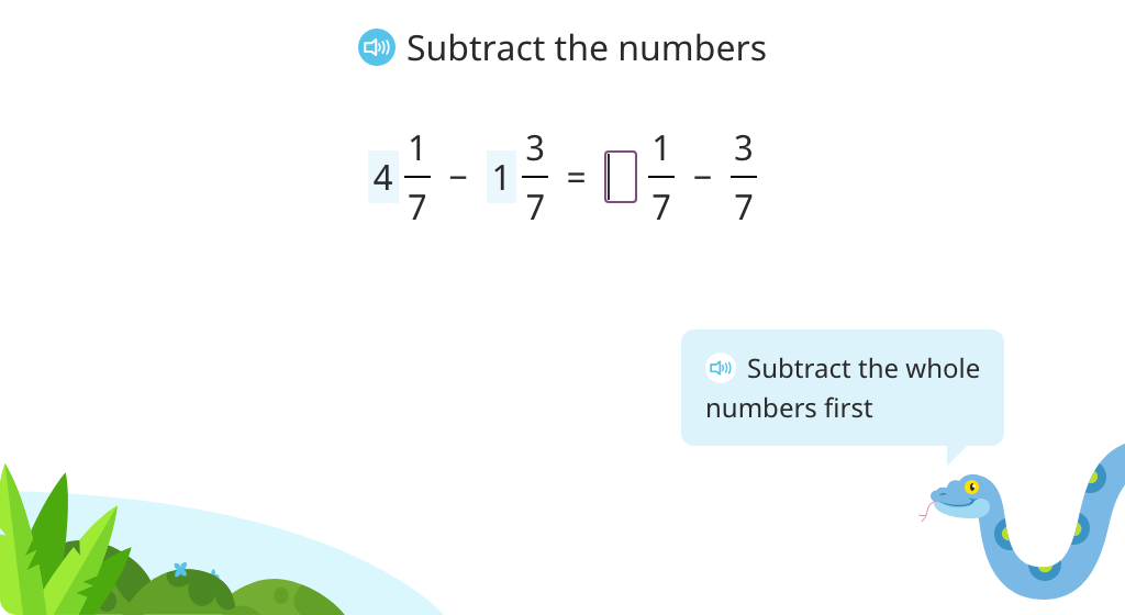 Subtract mixed numbers with the same denominator